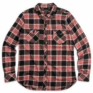 Volcom Mens Plaid Flannel Shirt Long Sleeve Red Black Cotton Size S
